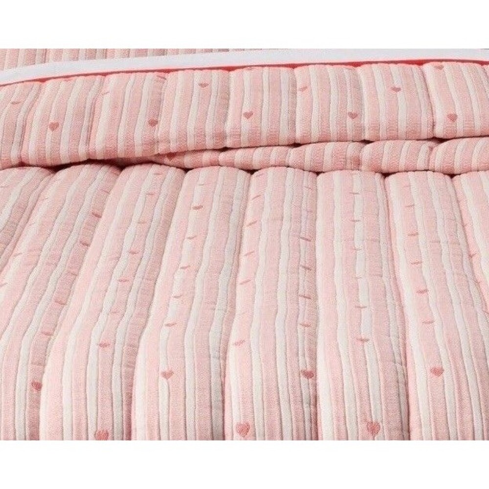 Pillowfort Patisserie Heart Striped Kids Quilt Full Queen New